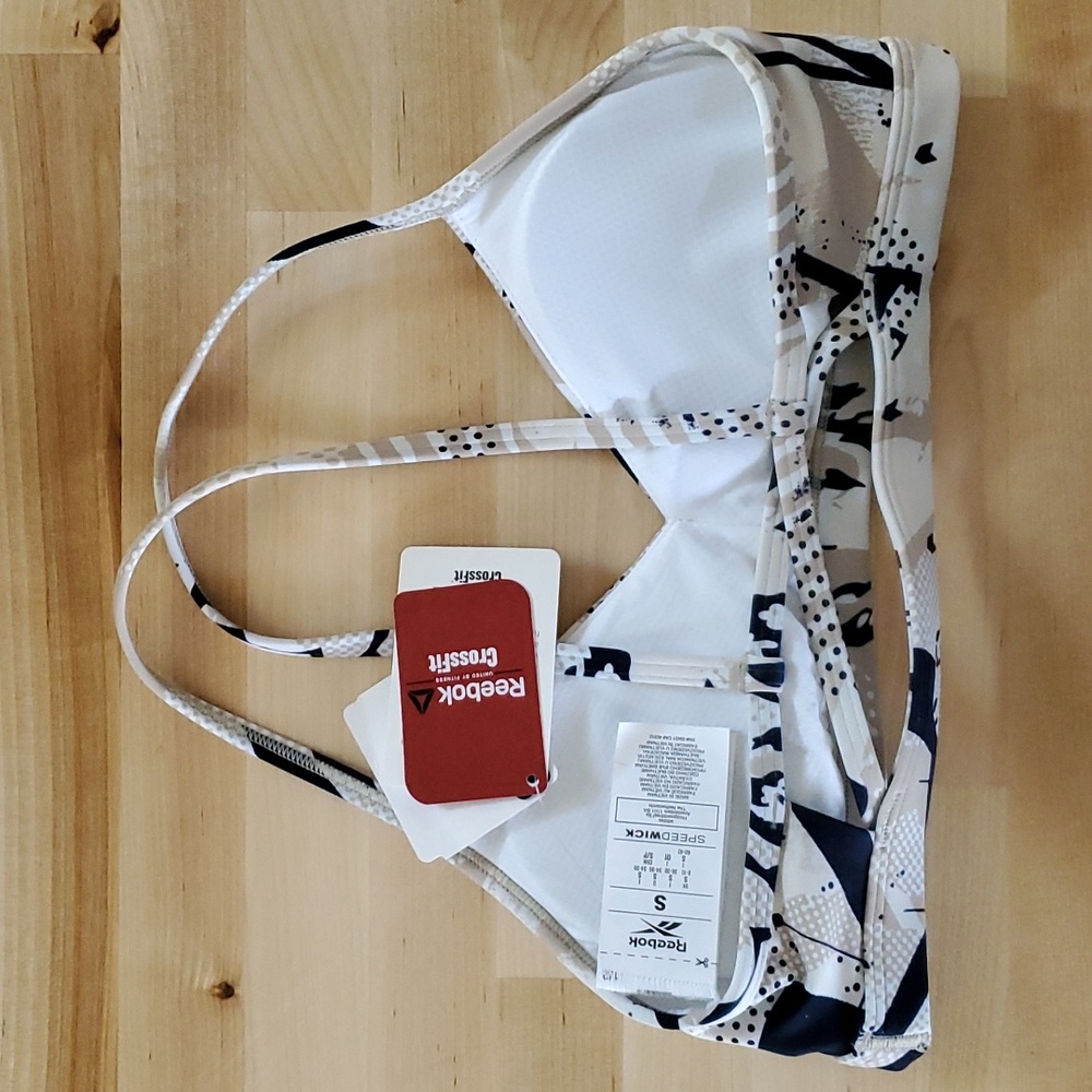 Reebok CrossFit micro bra, small, beige/navy